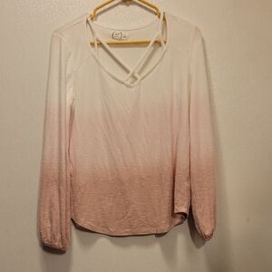 24/7 Maurices Women's White to Pink Ombre Long Sleeve Top